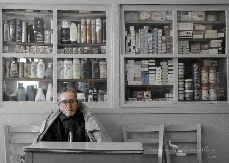 While waiting for his coffee